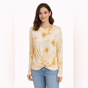 Tie Dye Twist Front Long Sleeve Top Soft Lightweight Casual